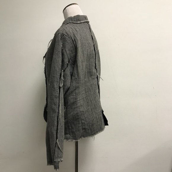 Yo! Japan black wool herringbone fray edge blazer jacket 10 - Picture 8 of 14